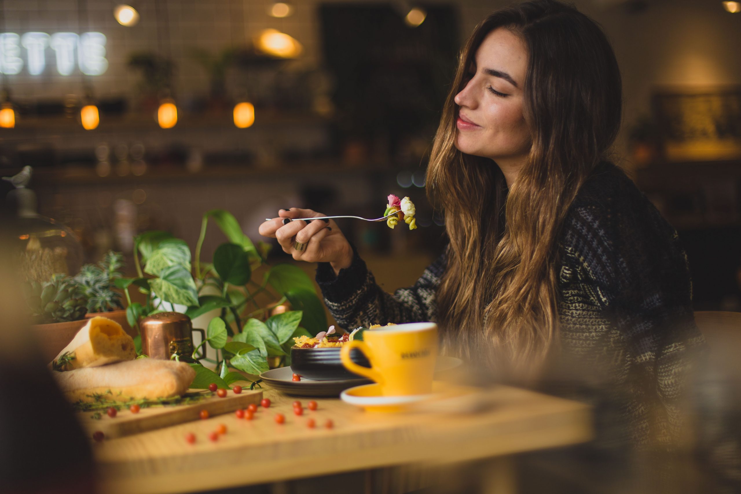 Girl Eating Fusion Cuisine